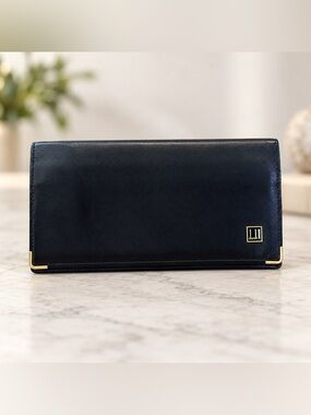 Dunhill Black Leather Bifold Wallet Gold Logo Made in Italy